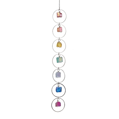 Electroplated Natural Quartz Nugget Pendant Decorations, with 304 Stainless Steel Cable Chains and Brass Linking Rings