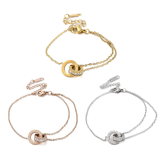 Римские цифры браслеты из нержавеющей стали, с кристально горный хрусталь, браслеты-цепочки для женщин