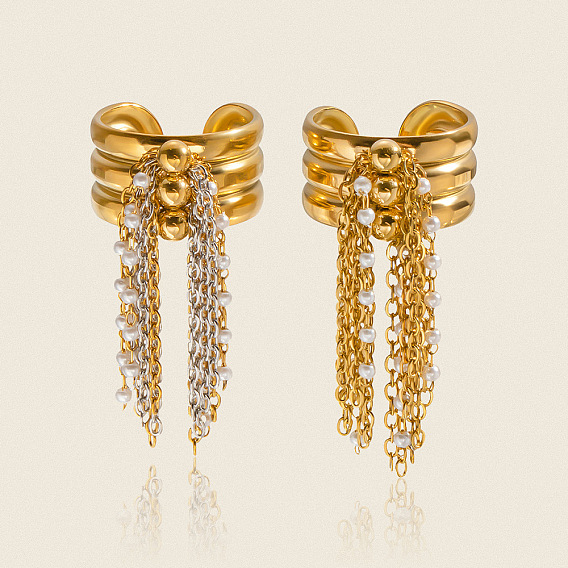 304 Женские кольца-манжеты с цепочкой и кисточками из искусственного жемчуга из нержавеющей стали