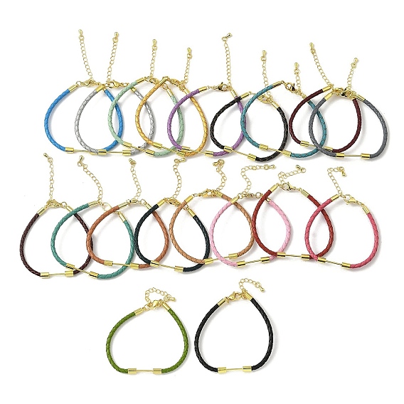 3Изготовление браслета из плетеного круглого шнура из искусственной кожи диаметром ⅜ мм, с 304 карабинами из нержавеющей стали и латунной планкой с бусинами, золотые, стойки покрытие, долговечный