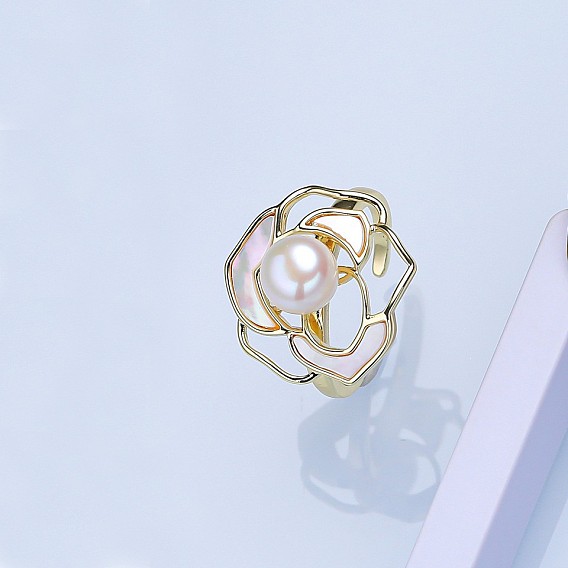 Натуральные пресноводные кольца из перламутровой манжеты, золотые