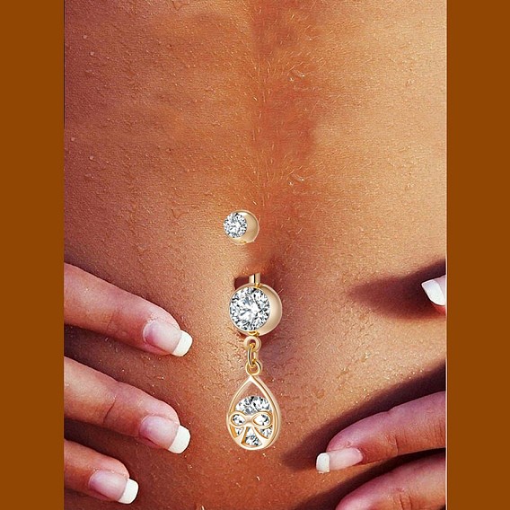 Piercing-Schmuck, Messing Zirkonia Nabel Ring, Bauchringe, mit chirurgischem Edelstahlstab, cadmiumfrei und bleifrei, Tropfen
