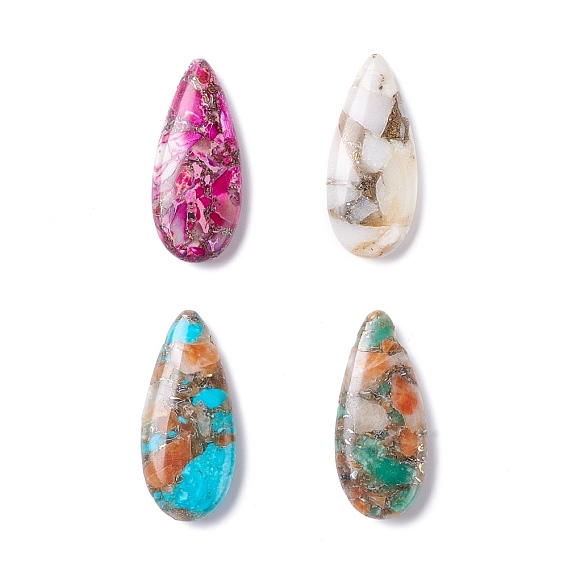 Assembled Natural Gemstone Pendants, with Brass Line, Teardrop