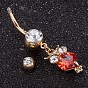Piercing Jewelry, Brass Cubic Zirconia Navel Ring, Belly Rings, with 304 Stainless Steel Bar, Cadmium Free & Lead Free, Owl