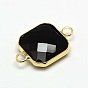 Golden Tone Brass Glass Square Links Connectors, Faceted