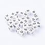 Opaque Acrylic European Beads, Horizontal Hole, Large Hole Beads, Cube with Letter