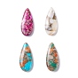 Assembled Natural Gemstone Pendants, with Brass Line, Teardrop