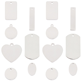 SUNNYCLUE 304 Stainless Steel Pendants, Manual Polishing, Blank Stamping Tags, Mixed Shapes