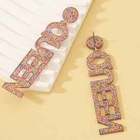 Boucles d'oreilles pendantes en acrylique Word Queen avec épingles en alliage