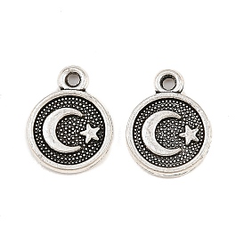 Tibetischen Stil Legierungs Anhänger & Charms, flach rund mit Mond- und Sternanhängern