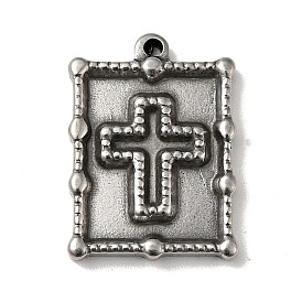 304 Stainless Steel Pendants, Rectangle with Cross Pattern Charms
