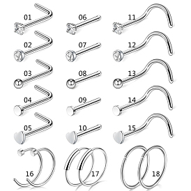 Aretes y anillos de nariz de circonita cúbica transparente, 316 Piercing de nariz de acero inoxidable quirúrgico para mujer.