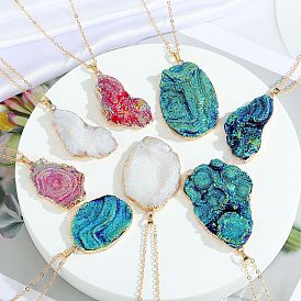 Bold Natural Stone Resin Agate Pendant Necklace with Irregular Shape