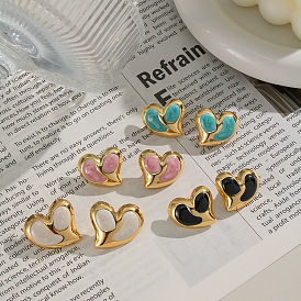 Серьги-гвоздики в форме сердца из нержавеющей стали, реальный 18 k позолоченный, с эмалью