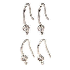 Rack Plating Brass Micro Pave Clear Cubic Zirconia Earring Hooks, Ear Wire, Long-Lasting Plated, Lead Free & Cadmium Free