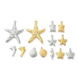 Ocean Theme 304 Stainless Steel Pendants, Starfish & Shell & Tortoise Charm