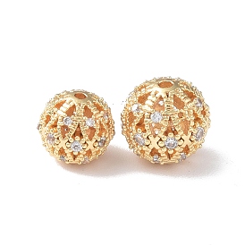 Brass Micro Pave Cubic Zirconia Beads, Hollow Round