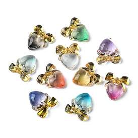 Gradient Color Transparent Resin Cabochons, Heart with Bowknot