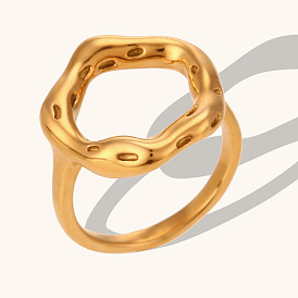 Chic Stainless Steel Gold Plated Cutout Ring for Women - Unique Irregular Circle Design Jewelry