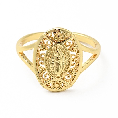 Brass Oval with Jesus Open Cuff Ring, Wide Chunky Ring for Men Women, Lead Free & Cadmium Free