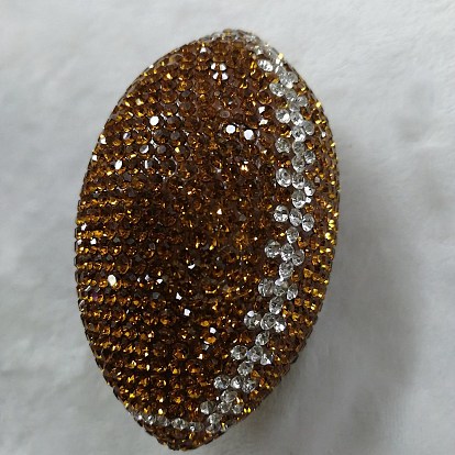 Handmade Polymer Clay Rhinestone Beads, Rugby