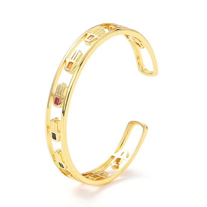 Браслет-манжета из кубического циркония с ручной резьбой из хамсы, плоский открытый браслет из настоящей позолоченной латуни 18k для женщин, без кадмия и без свинца