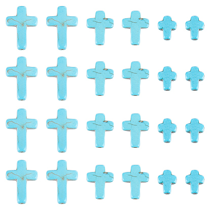 90 шт. 3 стили синтетические бирюзовые бусины, окрашенные, крестик