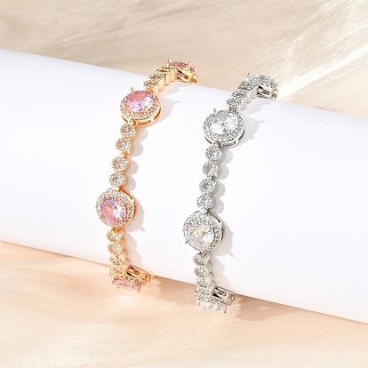 Плоские круглые латунные браслеты-цепочки с микро-паве из кубического циркония, без кадмия и без свинца, долговечный