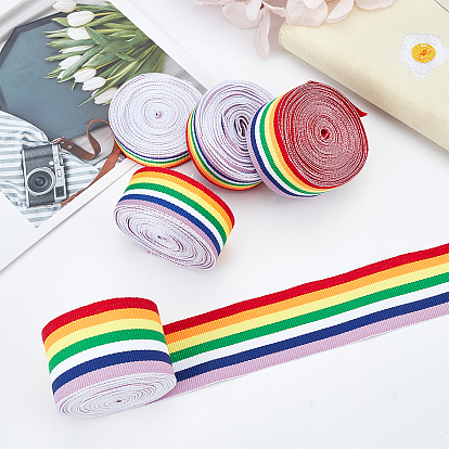 Fingerinspire Stripe Double Face Rainbow Ribbon, Polyester Grosgrain Ribbon, for Crafts, DIY Sewing Accessories, Gift Boxes Wrapping, with Cardboard Display Cards