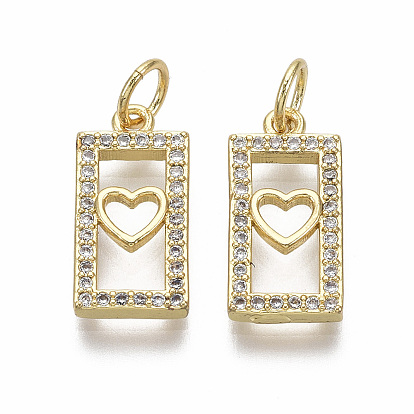 Латунные микропаве прозрачные подвески с фианитом, с целью перехода в кольце, без никеля , Прямоугольник с сердцем