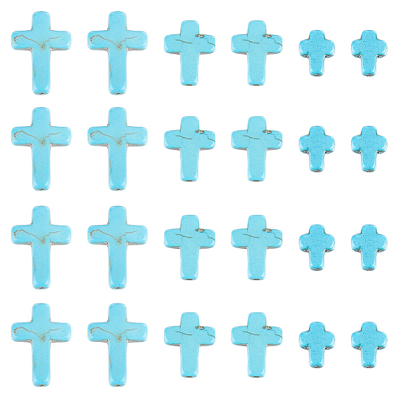 90 шт. 3 стили синтетические бирюзовые бусины, окрашенные, крестик