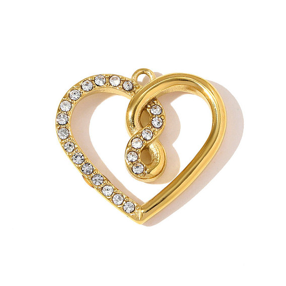 304 из нержавеющей стали горный хрусталь подвески, сердце прелести, ионное покрытие (ip), зеркальная полировка