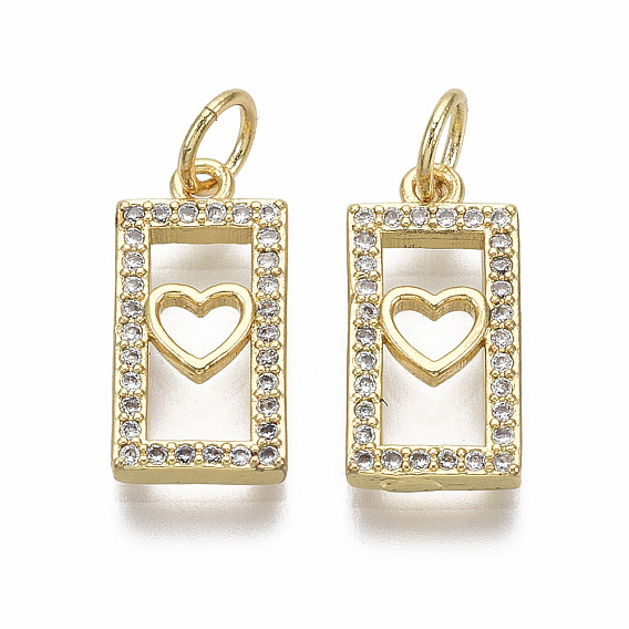 Латунные микропаве прозрачные подвески с фианитом, с целью перехода в кольце, без никеля , Прямоугольник с сердцем