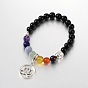 Natural Mixed Stone Beads Stretch Charm Bracelets, with Antique Silver Alloy Findings