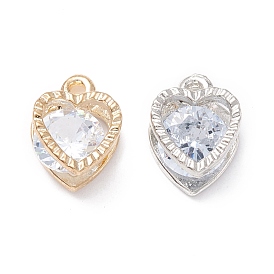 Alloy Clear Cubic Zirconia Charms, Long-Lasting Plated, Heart