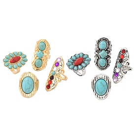 4шт. наборы регулируемых колец из сплава, штабелируемые кольца, с имитацией драгоценного камня из смолы