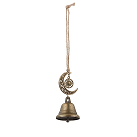 Iron Bell Pendant Decoration, Alloy Moon Sun and Jute Cord for Home Door Hanging Ornaments