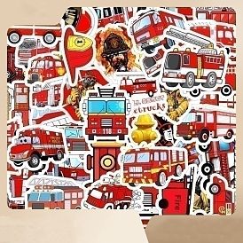 Fire Engine Theme Waterproof PVC Sticker Labels, Self-adhesion, for Suitcase, Skateboard, Refrigerator, Helmet, Mobile Phone
