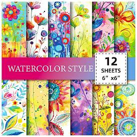 12 Sheets Flower Scrapbook Paper Pad, for DIY Album Scrapbook, Greeting Card, Background Paper