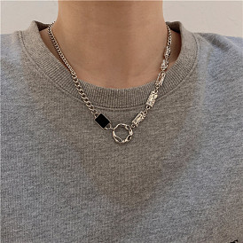 Irregular Ring Zircon Couple Necklace Female Indifferent Wind Niche Hip Hop Neutral Wind Titanium Steel Clavicle Chain Male