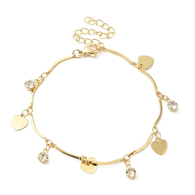 Bracelet à breloques diamant et cœur en zircone cubique transparente, bijoux en laiton pour femmes
