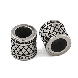 Retro 304 Stainless Steel European Beads, Large Hole Beads, Column with Rhombus Pattern