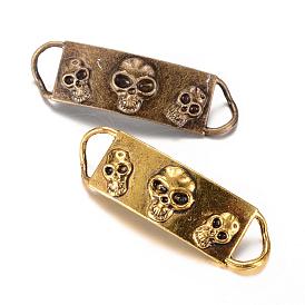 Tibetan Style Alloy Links/Connectors, Rectangle with Skull, Cadmium Free & Lead Free