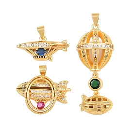 Micro cuivres ouvrent pendentifs zircone cubique, breloques en forme de dirigeable, sans cadmium et sans plomb, crémaillère plaquage, plaqué longue durée, réel 18 k plaqué or