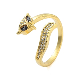 Fox Cubic Zirconia Open Cuff Ring, Brass Finger Rings for Women