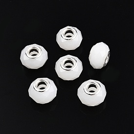 Imitation Jade Glass European Beads, Large Hole Beads, with Brass Cores, Faceted, Rondelle