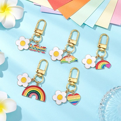 Подвеска с эмалью из сплава цветов и радуги, Поворотные застежки-брелки для украшения сумок