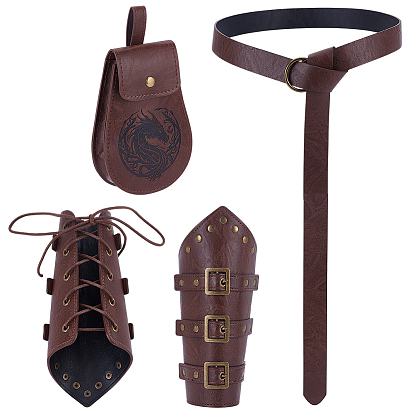 Imitation Leather Waist Belts & Bag, Medieval Viking Renaissance Accessories, with Alloy Findings
