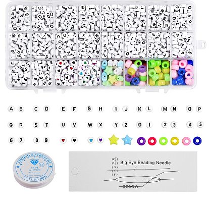DIY Kids Bracelet Jewelry Kits, includ Acrylic Beads, Clear Elastic Crystal Thread, Stainless Steel Big Eye Beading Needles