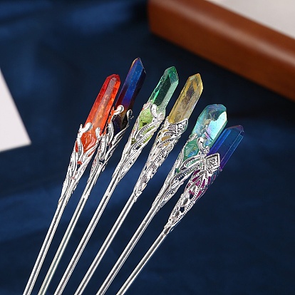 Гальванизированные палочки для волос из натурального кварцевого кристалла, аксессуары для волос для женщин и девочек